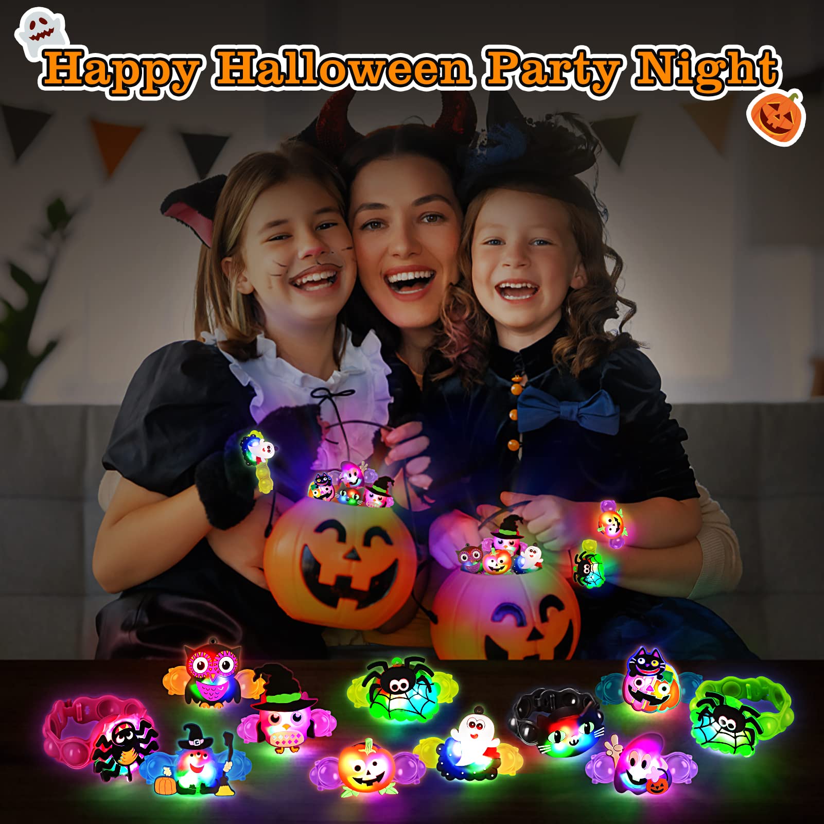 Halloween LED Light Up Bracelets for Kids 10 Pcs Halloween Party Favors Treats Prizes Halloween Toys Gifts for Goody Bag Stuffers Halloween Toys for Goody Bag Fillers Glow in The Dark Party Supplies