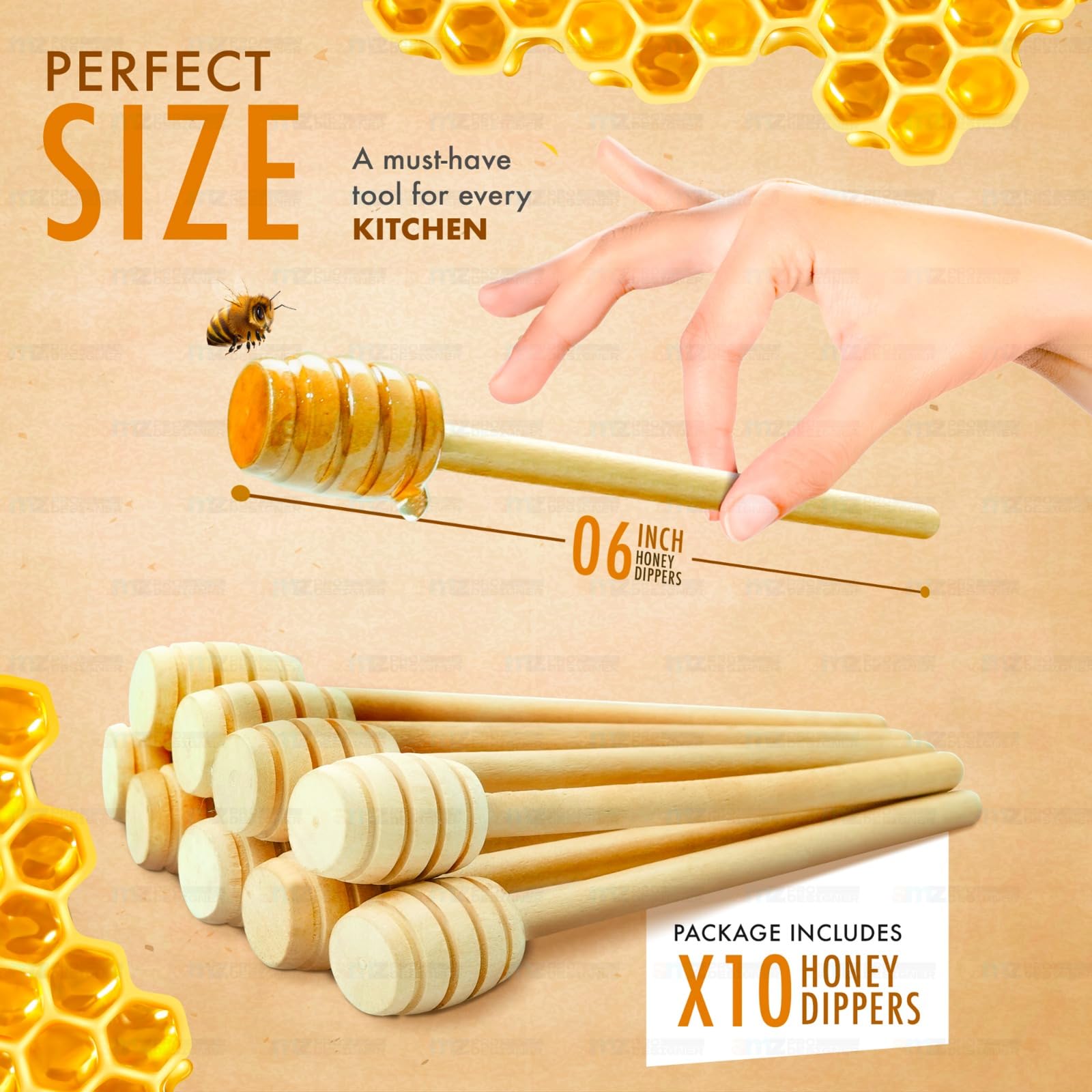 10 Pcs Honey Dipper Sticks - 6 Inch Wooden Honeycomb Sticks, Honey Stirrer Stick For Honey Jar Dispense Drizzle Honey and Wedding Party Favors Gift