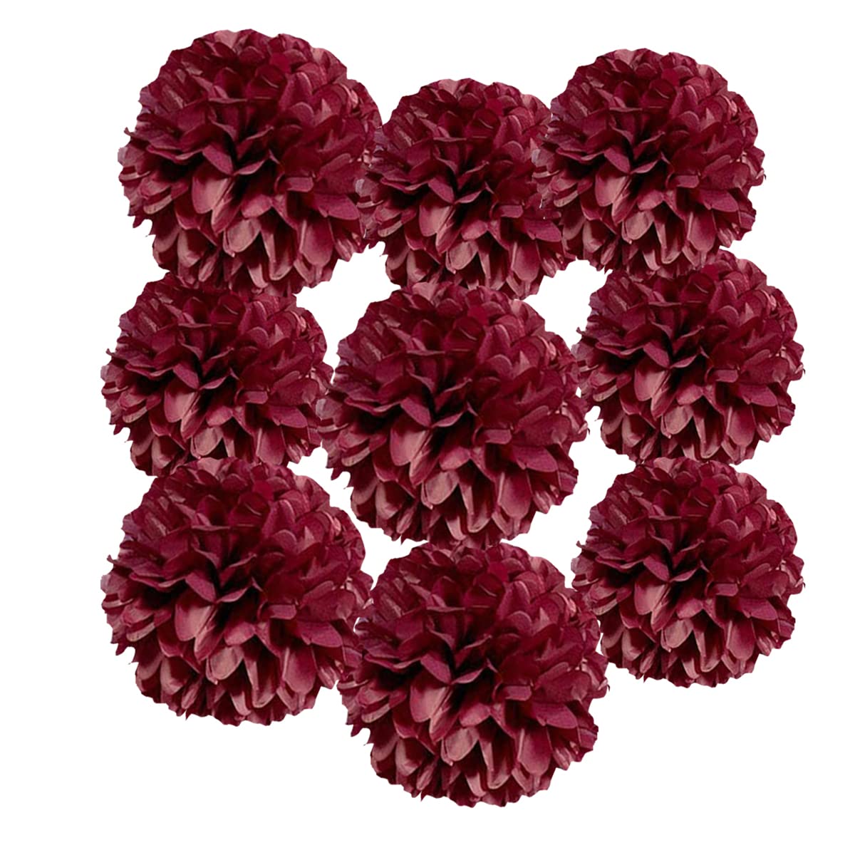 12pcs 10in 12in Burgundy Paper Pom Poms Tissue Paper Flower Hanging Paper Flower Balls Wedding Party Flower Decorations DIY Art Craft Blooms for Birthday Baby Shower Nursery Decor