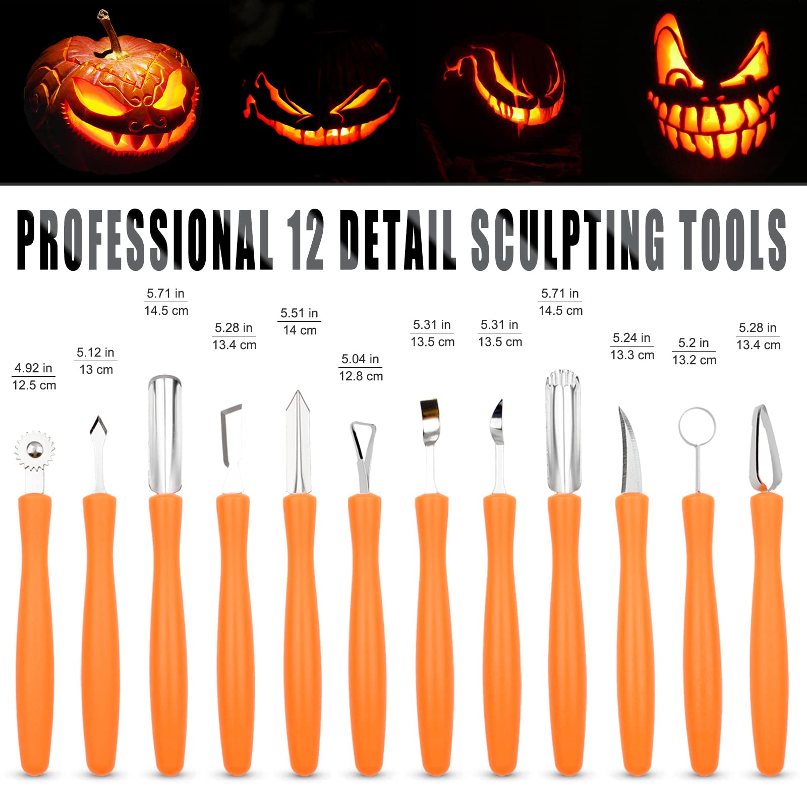 Upgraded 18 PCS Pumpkin Carving Kit Halloween Professional Heavy Duty Punkin Carver Knives and Tools with Carrying Case for Adults & Kids with Professional Sculpting Set