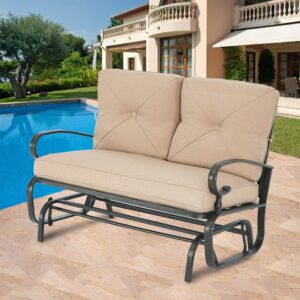 SUNCROWN Outdoor Swing Glider Chair, Patio 2 Seats Loveseat Rocking Chair with Cushions, Steel Frame Furniture - Brown