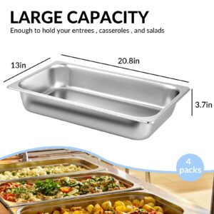 Kweetle 4 Pack Hotel Pan 4" Deep Steam Table Pan Full Size with Lid 20.9 x 12.8 x 4 inch Hotel Pan Steam Table Pans Commercial Hotel Pan Stainless Steel（4 PCS）