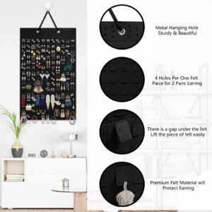 AinsListy Earring Organizer Hanging Earring Holder, Holds Up To 330 Pairs, Soft Felt Wall Mount Earring Display Holder Stud Earrings Organizer for Women Girls - 1 Pack (Include Metal Hook and Rope)