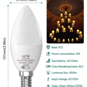 LUTW E12 Candelabra LED Light Bulbs 40 Watts Equivalent, 450 Lumen Type B LED Chandelier Light Bulbs, Warm White 2700K Non-Dimmable B11 Ceiling Fan Bulb, 6 Pack