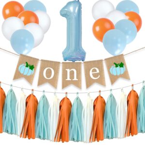 gankbite boy pumpkin 1st birthday supplies blue orange little pumpkin one high chair banner fall burlap autumn cake smash decoration