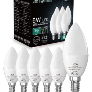 LUTW E12 Candelabra LED Light Bulbs 40 Watts Equivalent, 450 Lumen Type B LED Chandelier Light Bulbs, Warm White 2700K Non-Dimmable B11 Ceiling Fan Bulb, 6 Pack