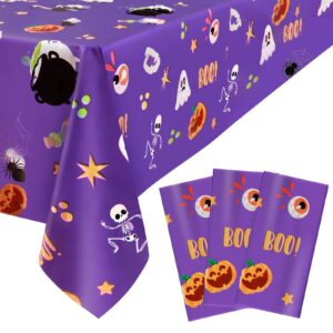 3 pack halloween tablecloth - eyeball and pumpkin plastic table cover, halloween rectangle waterproof disposable table covers for halloween decorations and party supplies, purple, 54x108 inch