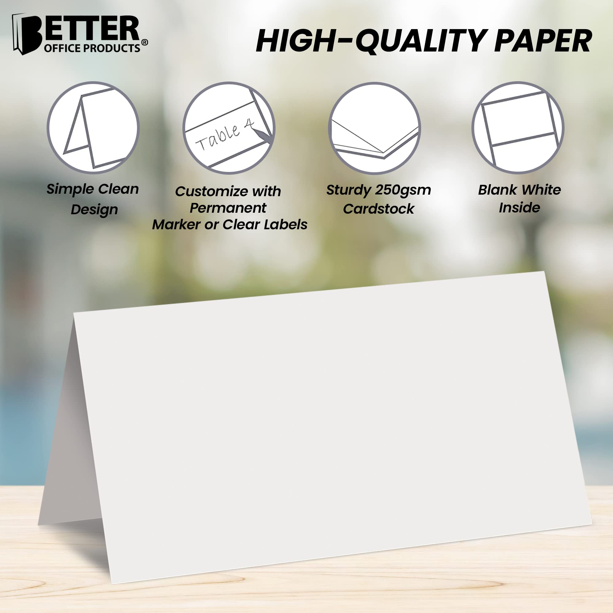 Better Office Products 100 Pack Blank White Place Cards, 2 x 3.5 in, Folded Table Tent Cards for Weddings, Dinner Parties, Buffet Banquets, (100 Count)