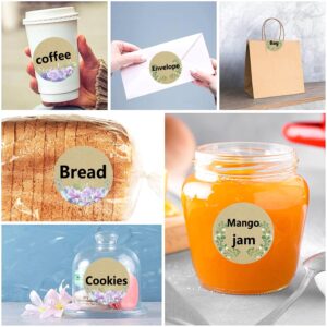 Dissolvable Canning Labels for Mason Jars 1.5 Inch Kraft Floral Dissolvable Food Labels for Containers Jam Homemade Canning Jar Labels Sticker for Spice,Food Containers,Pantry Kitchen Storage 200 Pcs