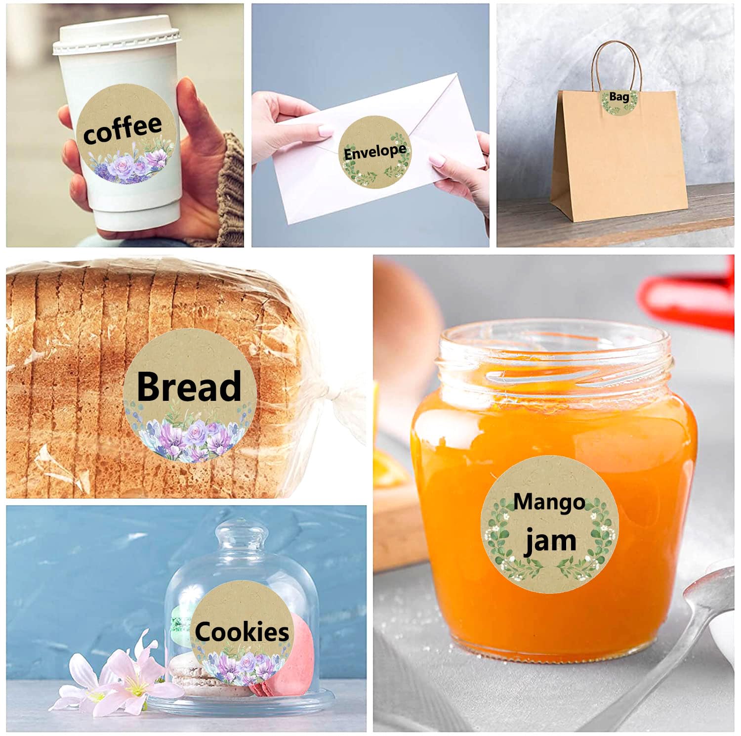 Dissolvable Canning Labels for Mason Jars 1.5 Inch Kraft Floral Dissolvable Food Labels for Containers Jam Homemade Canning Jar Labels Sticker for Spice,Food Containers,Pantry Kitchen Storage 200 Pcs