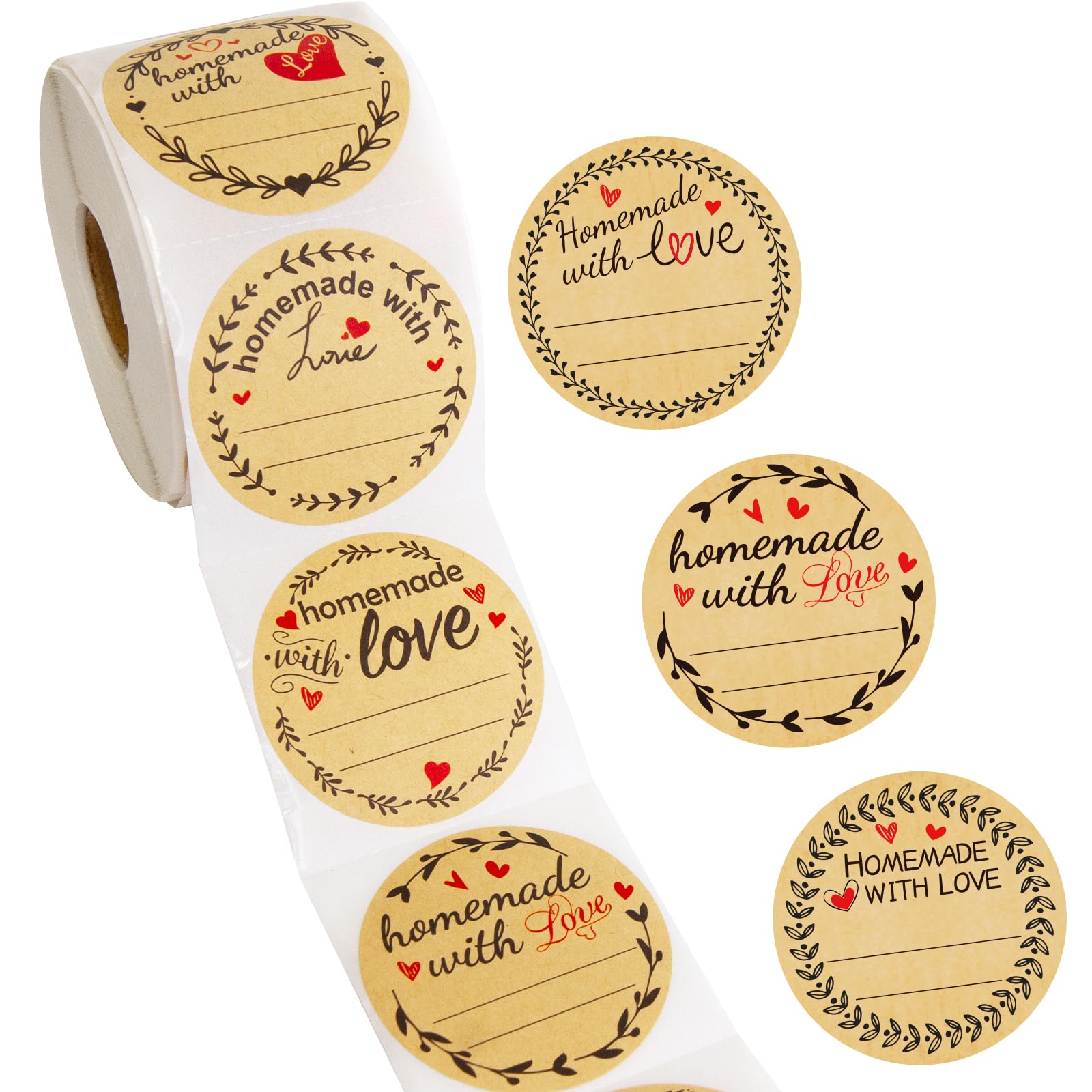 500Pcs Homemade with Love Stickers with Lines Jar Canning Labels for Baked Packaging Cookie Bags Roll 2”