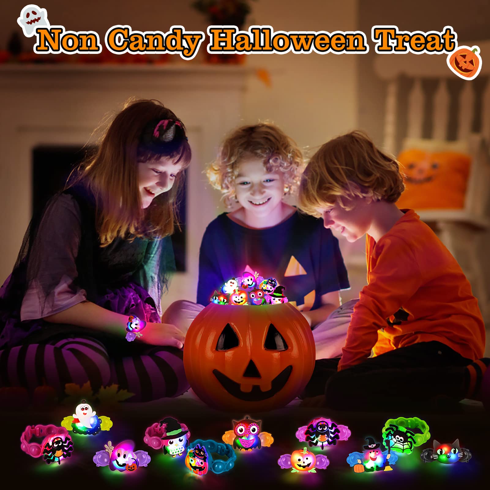 Halloween LED Light Up Bracelets for Kids 10 Pcs Halloween Party Favors Treats Prizes Halloween Toys Gifts for Goody Bag Stuffers Halloween Toys for Goody Bag Fillers Glow in The Dark Party Supplies