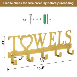 WeeksEight Metal Towel Holder Towel Rack, Wall Mount Towel Hanger Hooks for Bathroom Kitchen Bedroom Hanging Towels Bathrobe Robe (5 Hooks Gold)