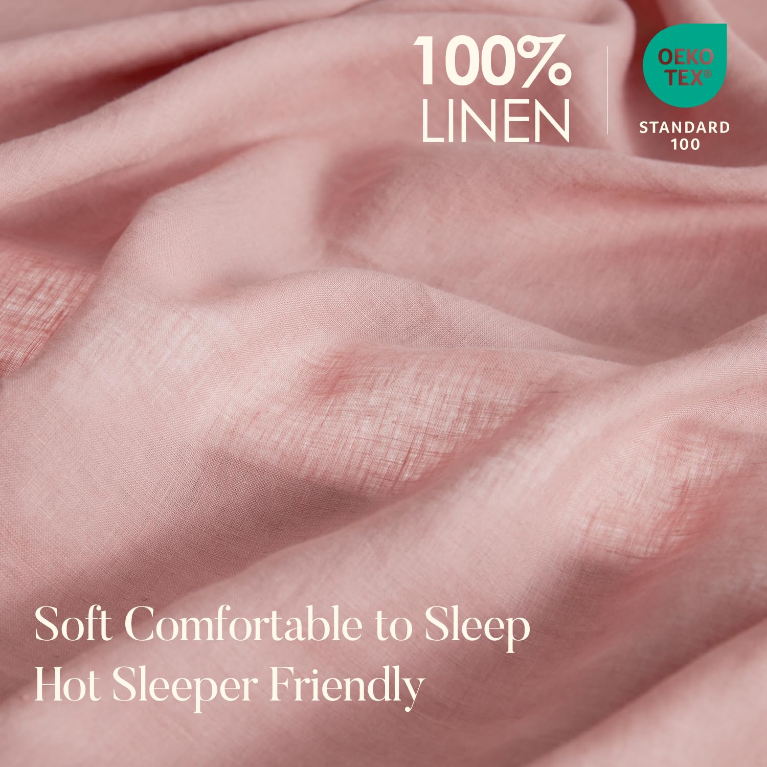 DAPU Pure Linen Sheets Set, 100% French Linen from Normandy, Breathable and Durable for Hot Sleepers, 4 Pcs Set - 1 Flat Sheet, 1 Fitted Sheet, 2 Pillowcases (Pink Clay, King)