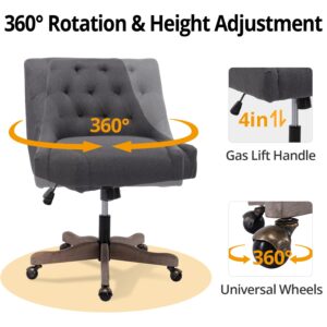 Home Office Chair, Adjustable Upholstered Computer Desk Chair with 360 Degree Swiveling Base, Ergonomic Task Chair Vanity Chair for Office, Living Room, Studying, Charcoal Grey