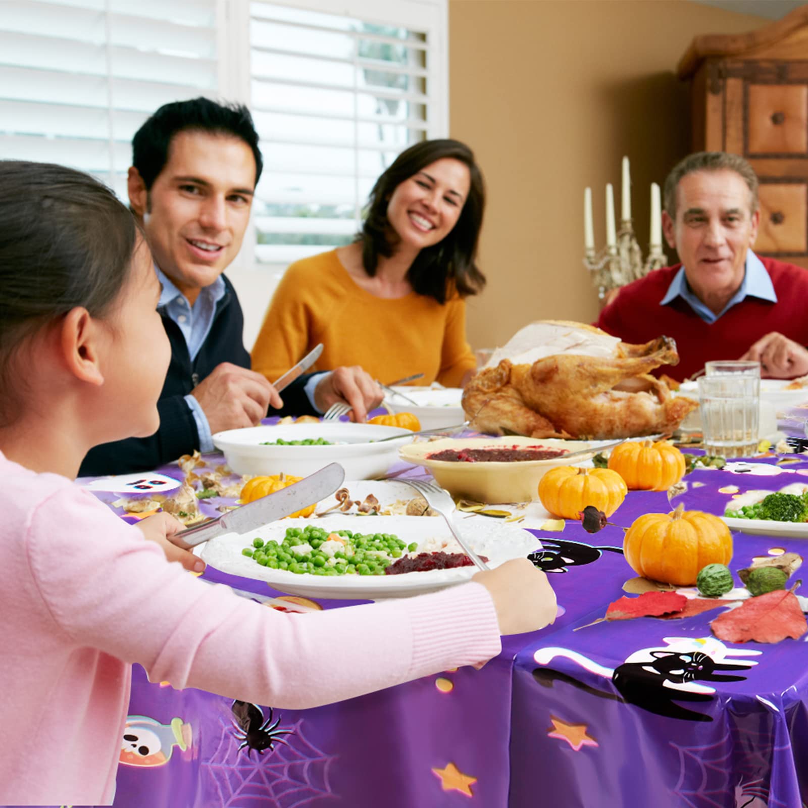 3 Pack Halloween Tablecloth - Eyeball and Pumpkin Plastic Table Cover, Halloween Rectangle Waterproof Disposable Table Covers for Halloween Decorations and Party Supplies, Purple, 54x108 Inch