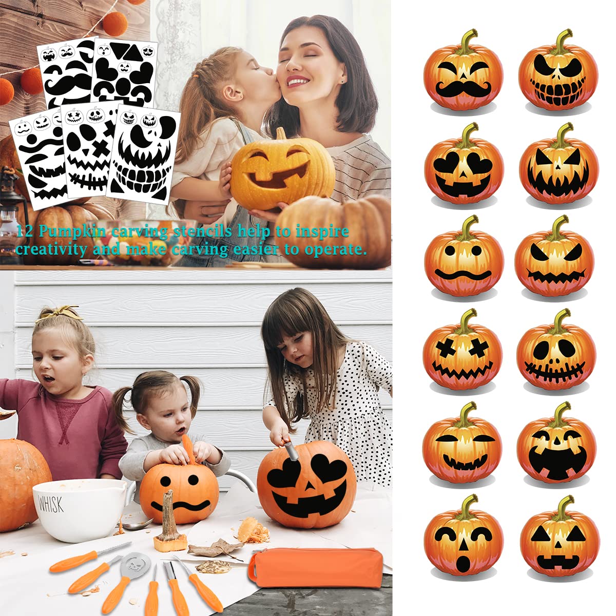 Upgraded 18 PCS Pumpkin Carving Kit Halloween Professional Heavy Duty Punkin Carver Knives and Tools with Carrying Case for Adults & Kids with Professional Sculpting Set