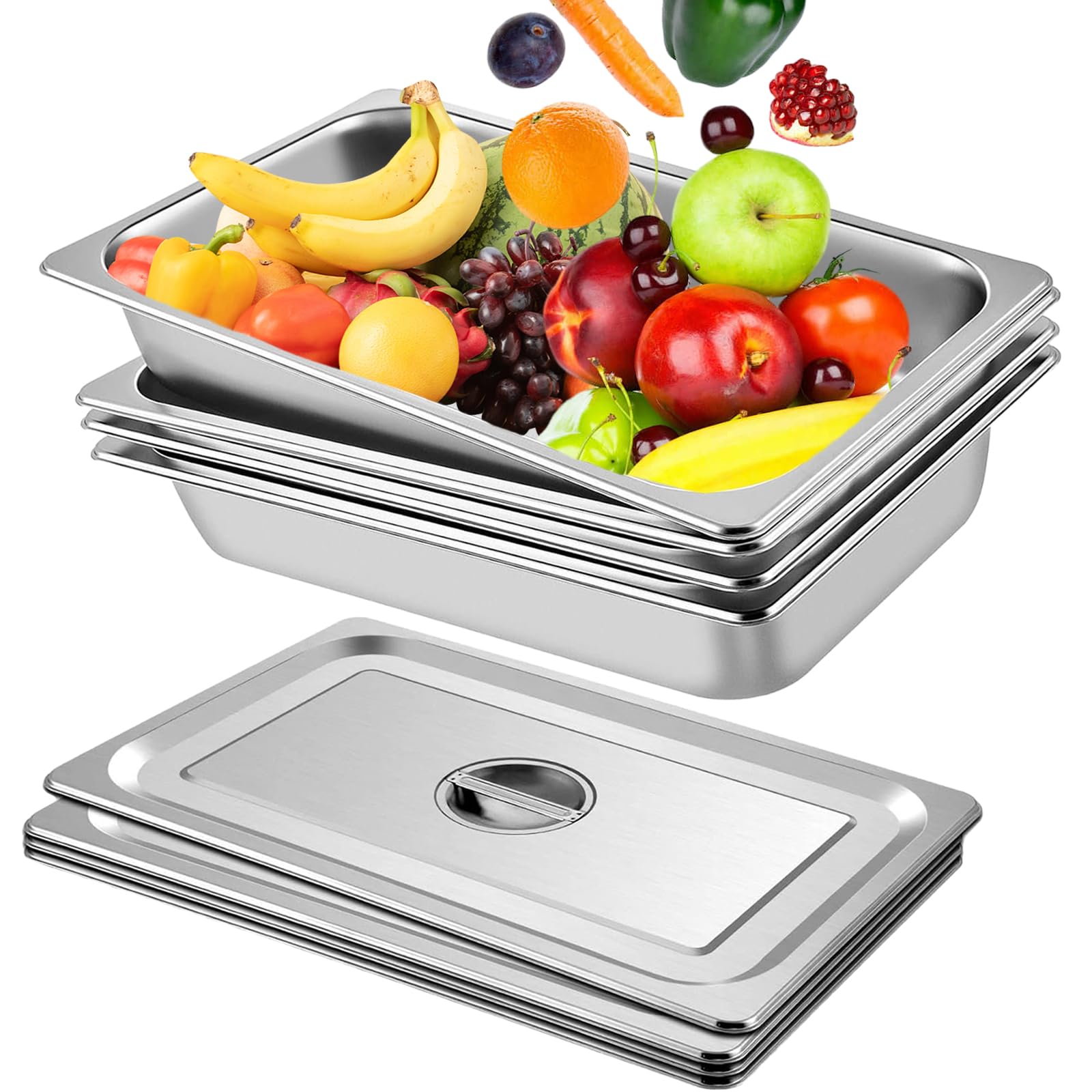 Kweetle 4 Pack Hotel Pan 4" Deep Steam Table Pan Full Size with Lid 20.9 x 12.8 x 4 inch Hotel Pan Steam Table Pans Commercial Hotel Pan Stainless Steel（4 PCS）