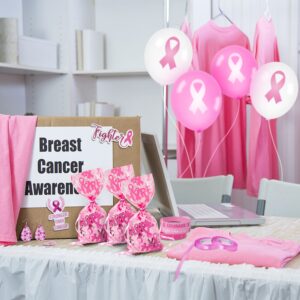 Heartome Breast Cancer Awareness Accessories, 204Pcs Ribbon Party Supplies, 4 Rolls of 11 Yards Ribbon, 200Pcs Breast Cancer Support Cellophane Bags for Breast Cancer Parties Present Wrapping