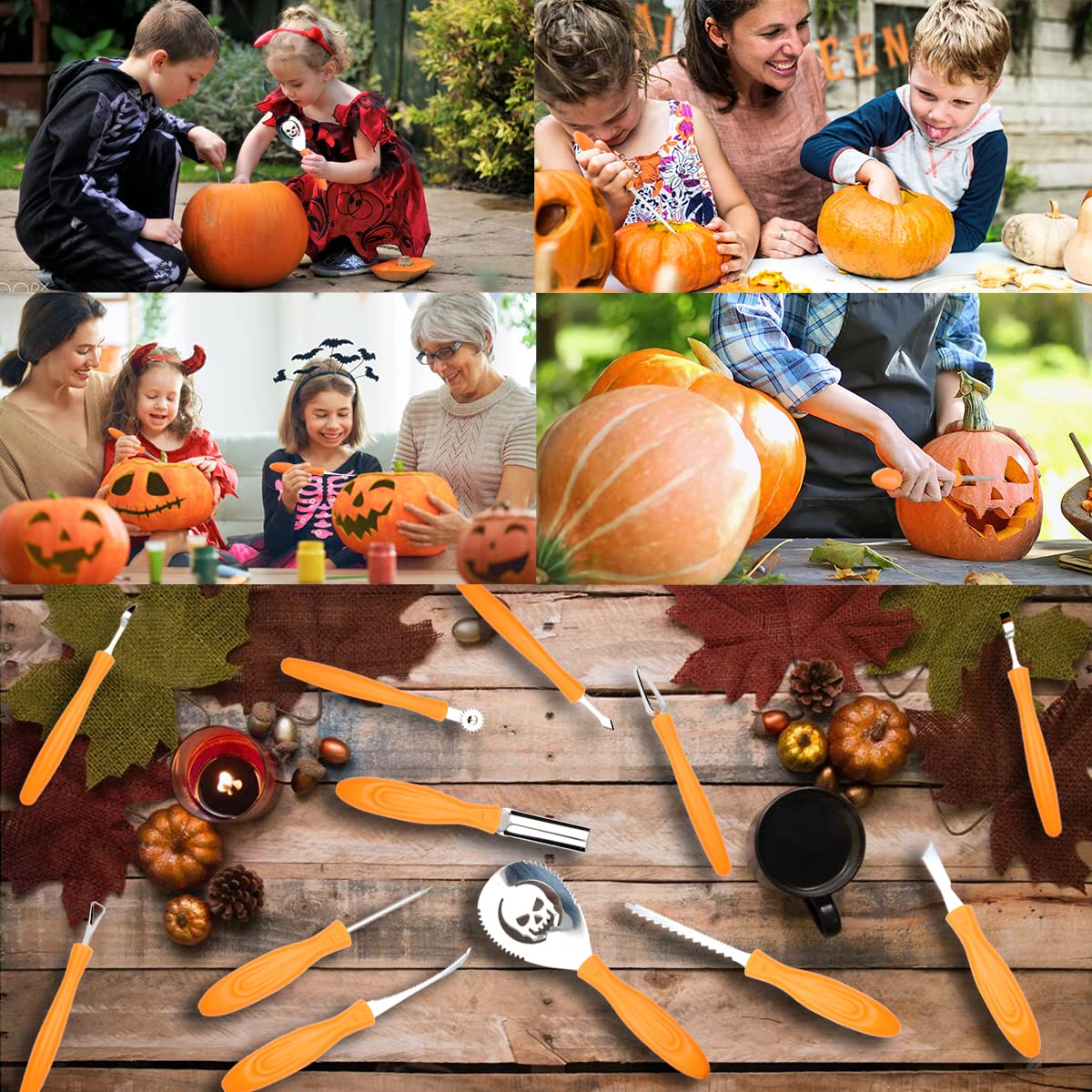 Upgraded 18 PCS Pumpkin Carving Kit Halloween Professional Heavy Duty Punkin Carver Knives and Tools with Carrying Case for Adults & Kids with Professional Sculpting Set