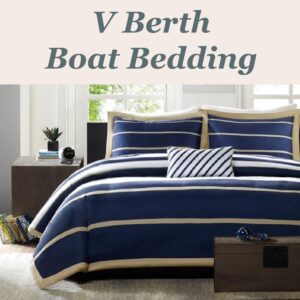 CinchFit American Made V Berth Navy & Khaki Stripe 4 Piece Boat Duvet Cover Set - Duvet Cover, 2 Shams, 1 Accent Pillow (Universal XL V Berth)