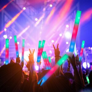 SHQDD100 PCS LED Foam Sticks, Bulk Foam Glow Sticks with 3 Modes Colorful Flashing, Glow in Dark Party Supplies, Glow Stick Bulk Party Pack for Wedding,Raves,Concert,Camping,Sporting Events,Pool Party