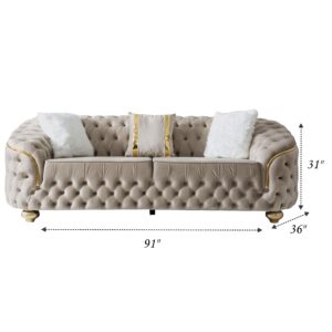 BEYAN Bursa Cream Living Room Set, Sofa & Loveseat, Mid-Century Modern Style, Tufted Button, Includes 3 & 2 Pillows, 91" & 84", Cream