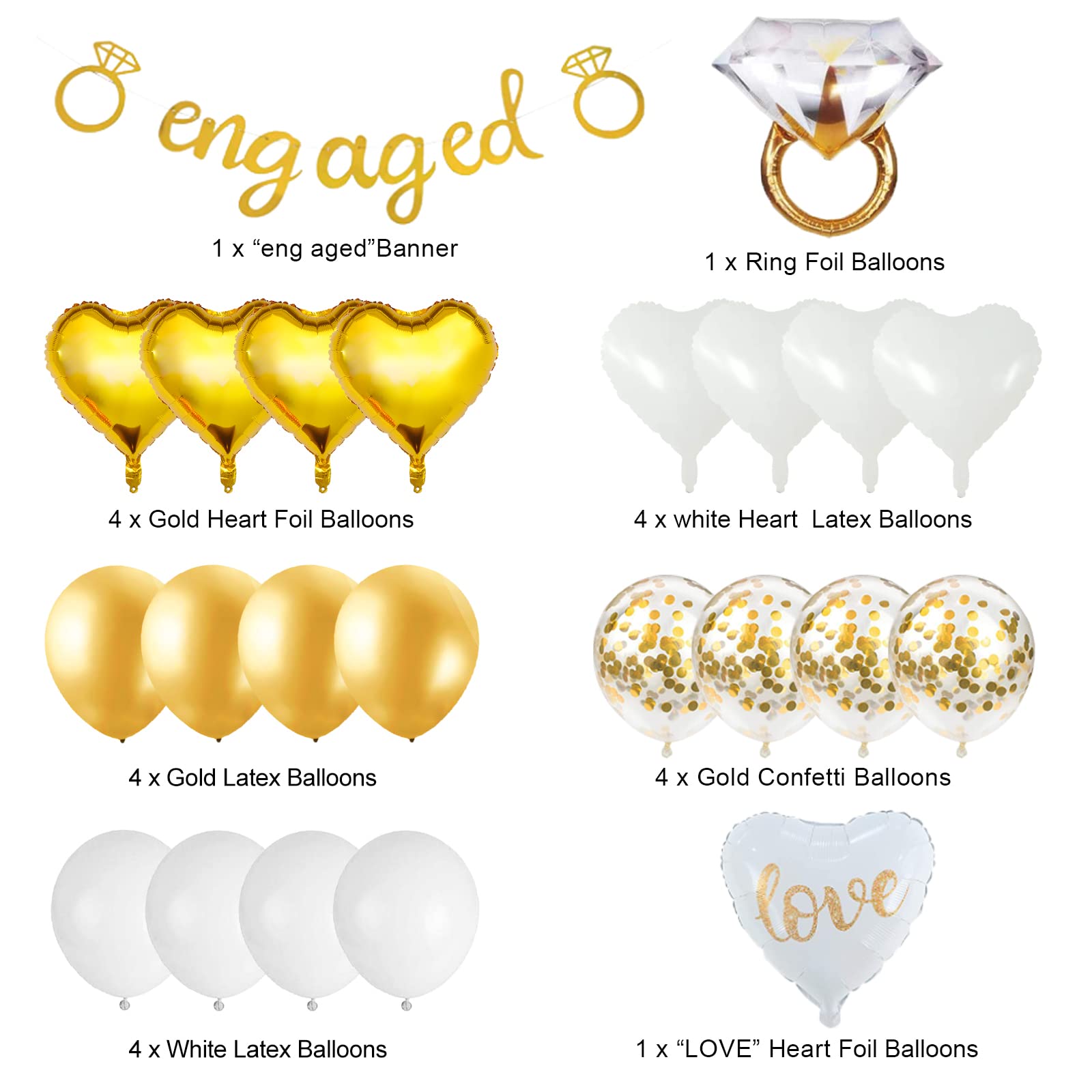 Gold Engagement Party Decorations, Diamond Wedding Ring Balloons Love Balloons for Bachelorette Wedding Engagement Bridal Shower Party Decorations