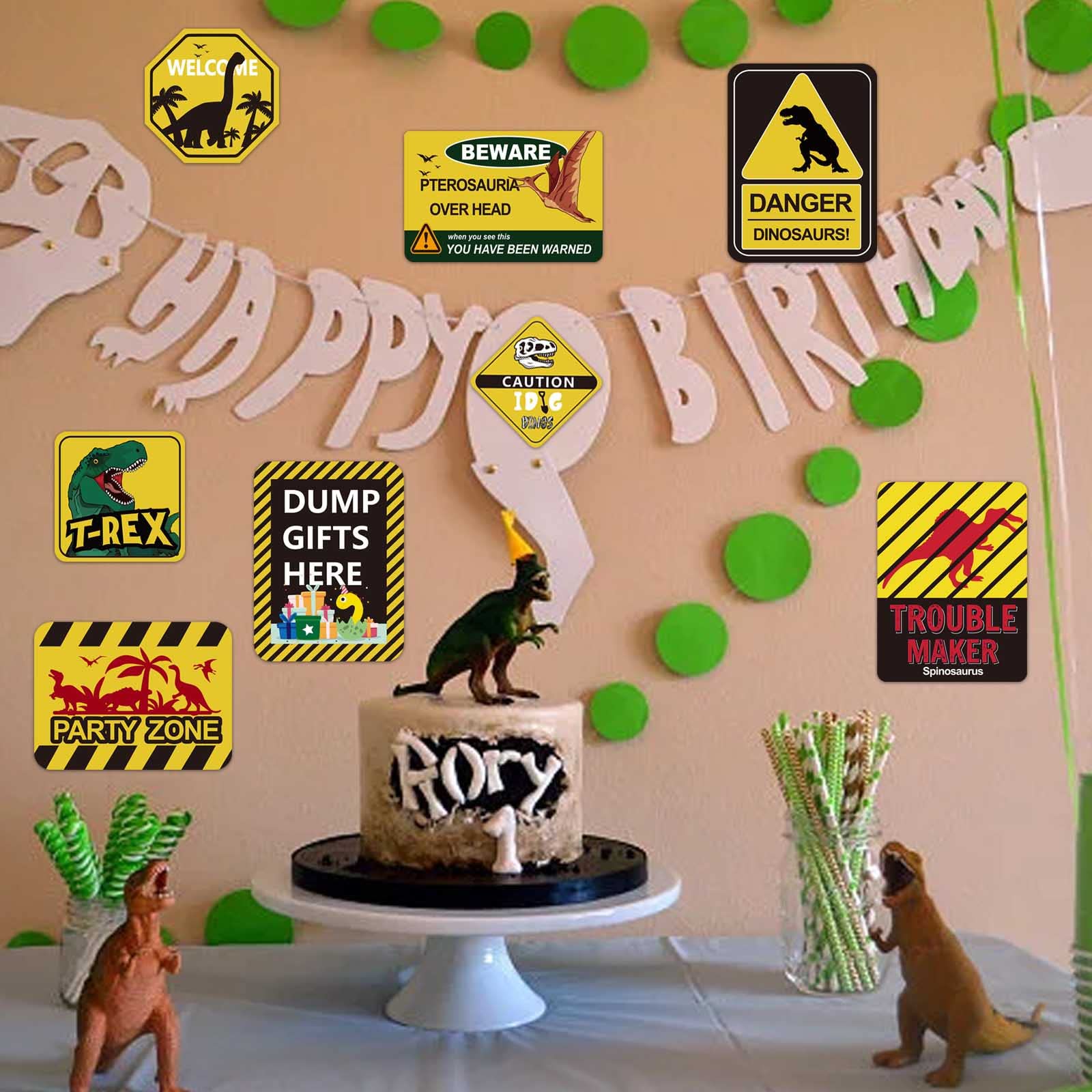 13 pcs Dinosaur Birthday Party Supplies, Dinosaur Party Decorations for Boys Kid Birthday Party Baby Shower，11.8 inch Dinosaur Theme Party Wall Decor Signs with Yellow Caution Tape