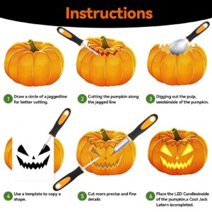 YUET Halloween Pumpkin Carving Kit, 5PCS Professional Sculpting Tools Carving Set, Heavy Duty Stainless Steel, with Carrying Bag, for Adults Or Kids, Halloween Decorations Jack-O-Lanterns (Black)