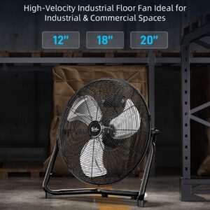 Simple Deluxe 20 Inch 3-Speed High Velocity Heavy Duty Metal Industrial Floor Fans , Black, 20"