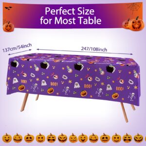 3 Pack Halloween Tablecloth - Eyeball and Pumpkin Plastic Table Cover, Halloween Rectangle Waterproof Disposable Table Covers for Halloween Decorations and Party Supplies, Purple, 54x108 Inch