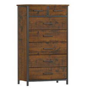 ikeno 7 drawer tall dresser with sturdy metal frame, industrial drawer chest for bedroom, clothes storage cabinet