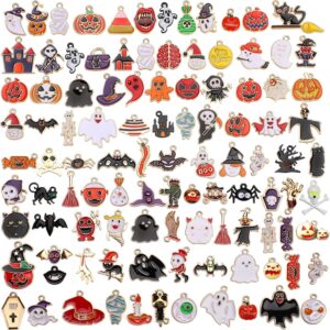 sannix 110pcs halloween charms gold enamel jewelry making charms for halloween bracelet necklace making and decoration