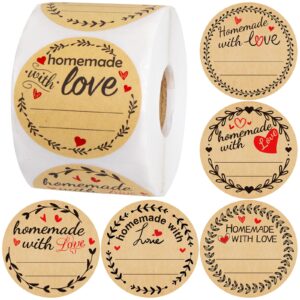 500pcs homemade with love stickers with lines jar canning labels for baked packaging cookie bags roll 2”