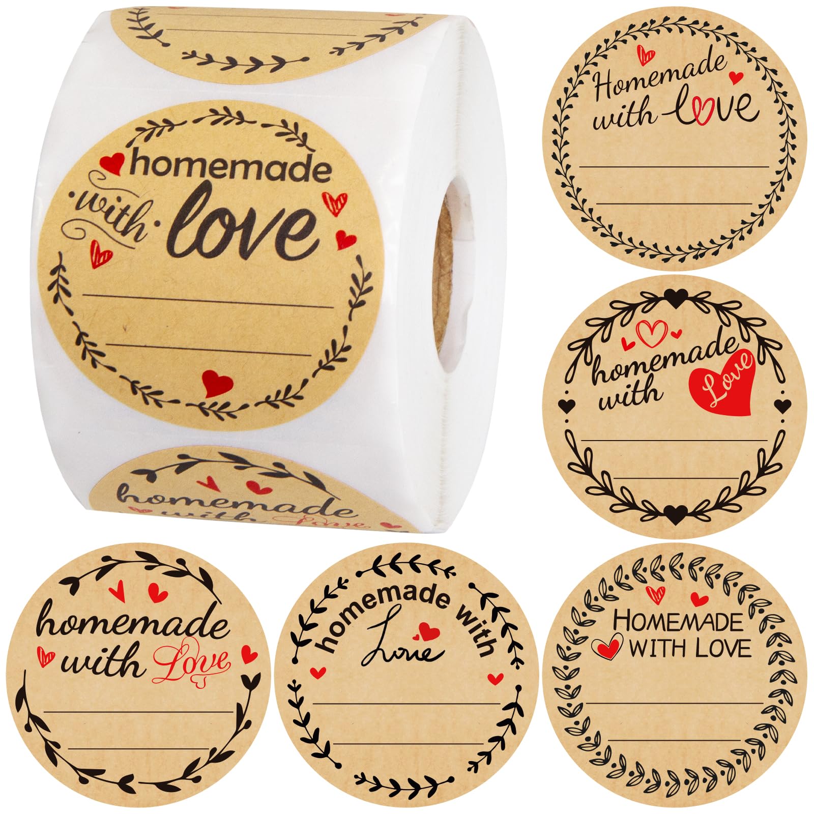 500Pcs Homemade with Love Stickers with Lines Jar Canning Labels for Baked Packaging Cookie Bags Roll 2”