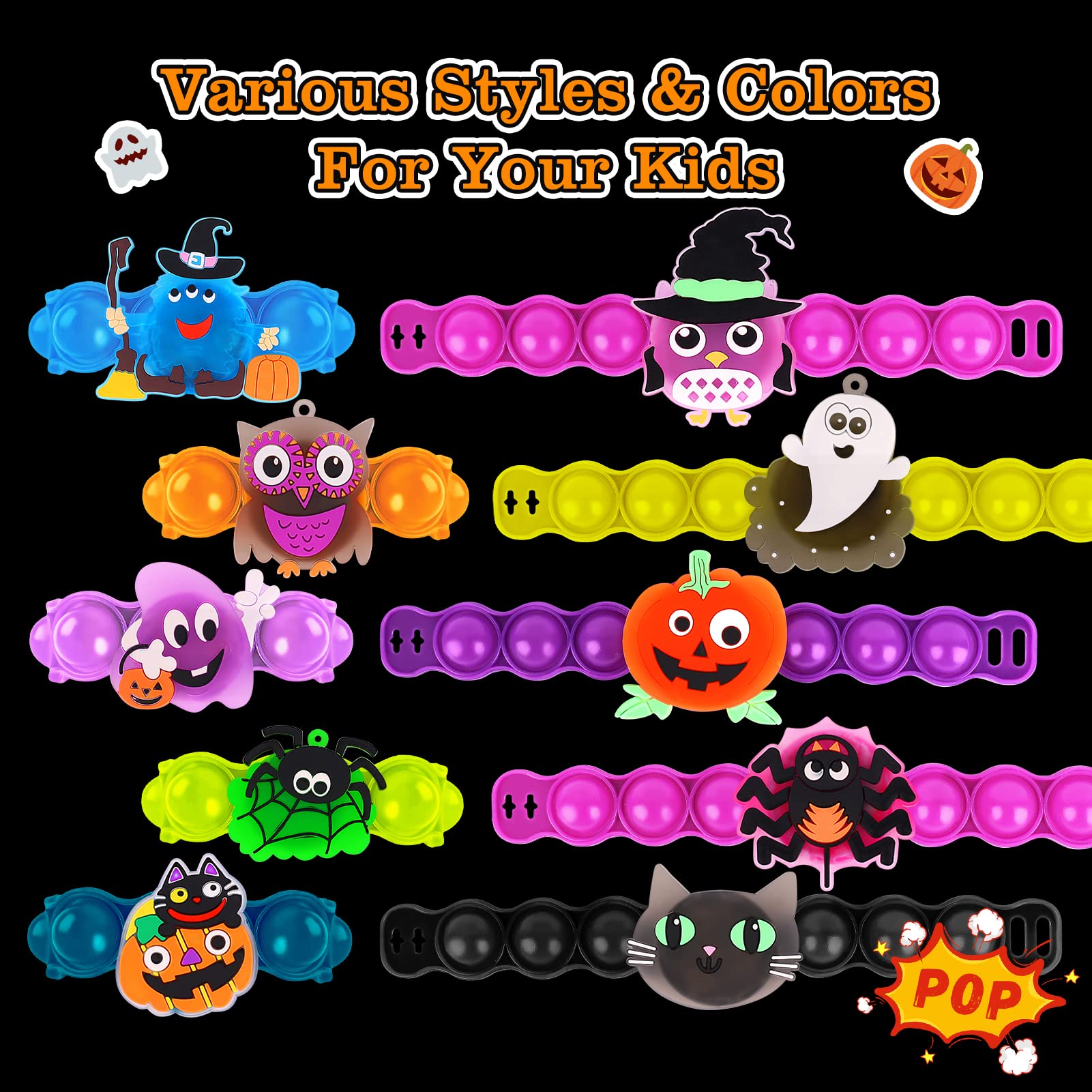 Halloween LED Light Up Bracelets for Kids 10 Pcs Halloween Party Favors Treats Prizes Halloween Toys Gifts for Goody Bag Stuffers Halloween Toys for Goody Bag Fillers Glow in The Dark Party Supplies