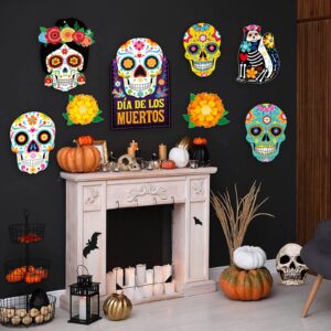 Dia De Los Muertos Decor Day of The Dead Decorations Dia De Los Muertos Sign Day of The Dead Decor Sugar Skull Cutouts Halloween Party Supplies, Set of 25