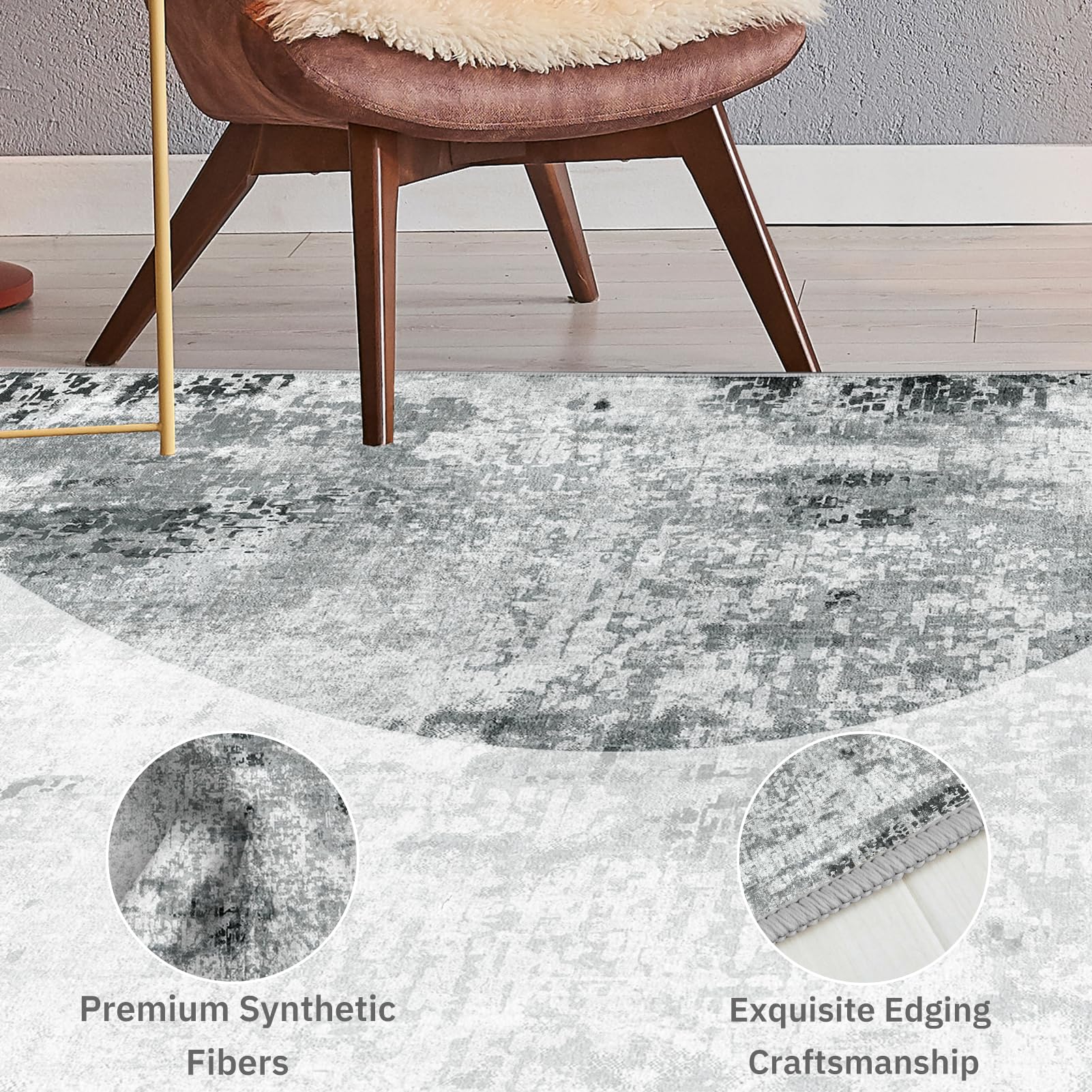 Modern Abstract Grey Area Rug 8 x 10 ft Contemporary Distressed Rugs Non Shedding Machine Washable Floor Carpet for Living Room Bedroom.