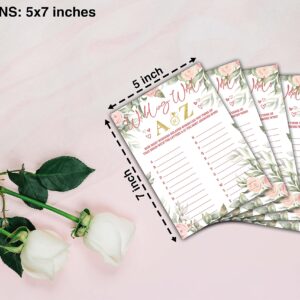 Bridal Shower Games - Wedding Words A to Z Wedding Party Game - Boho Floral Greenery Bachelorette/Engagement Party Supplies Activities - Pack of 30 Game Cards (A07)