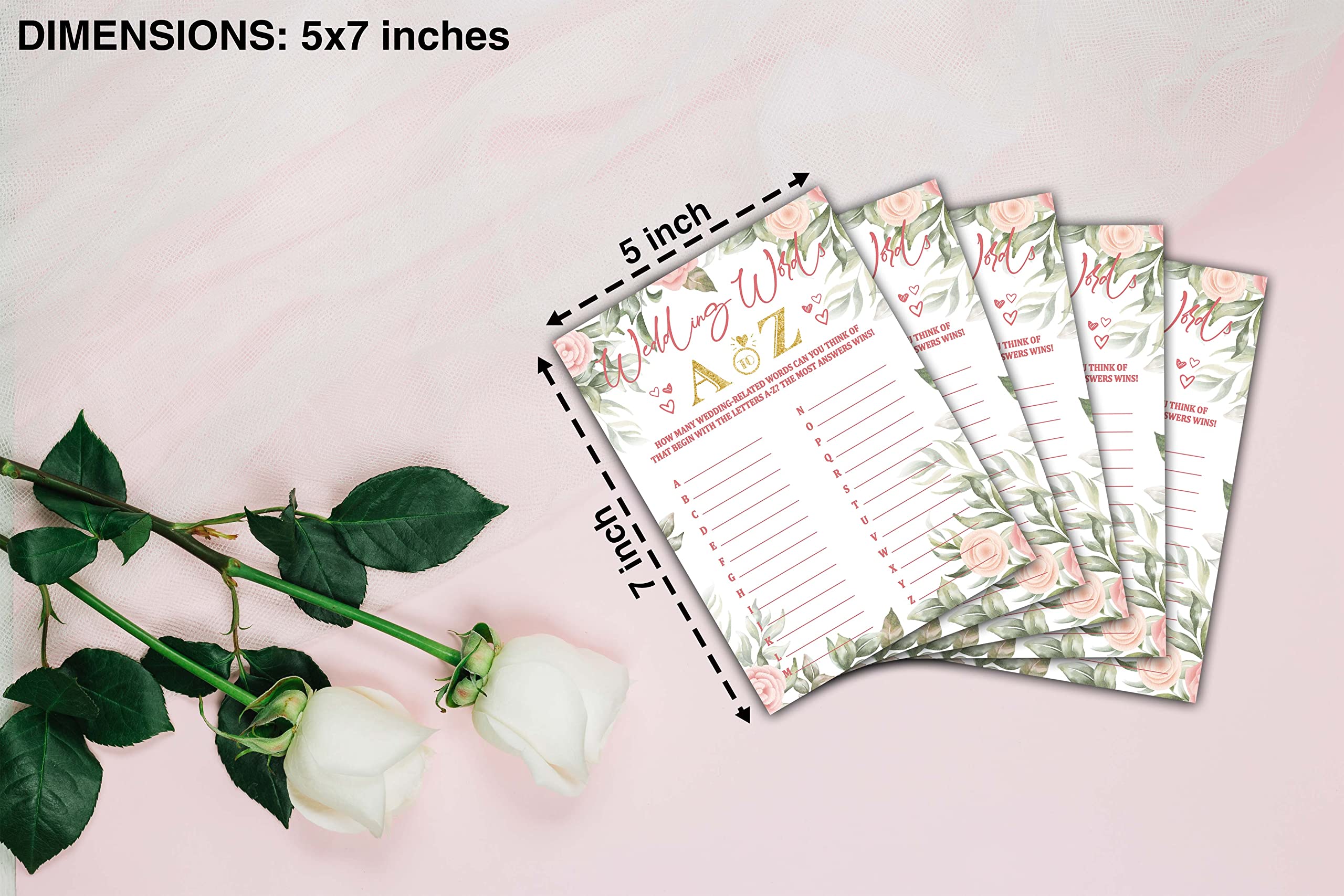 Bridal Shower Games - Wedding Words A to Z Wedding Party Game - Boho Floral Greenery Bachelorette/Engagement Party Supplies Activities - Pack of 30 Game Cards (A07)