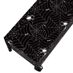 Halloween Tablecloth 3pcs Black Spider Web Tablecloth Halloween Party Decorations Supplies Rectangular Spider Cobweb Plastic Table Cover for Halloween Baby Shower, Birthday Decorations - 54" x 108"