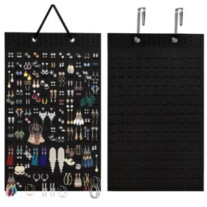 ainslisty earring organizer hanging earring holder, holds up to 330 pairs, soft felt wall mount earring display holder stud earrings organizer for women girls - 1 pack (include metal hook and rope)