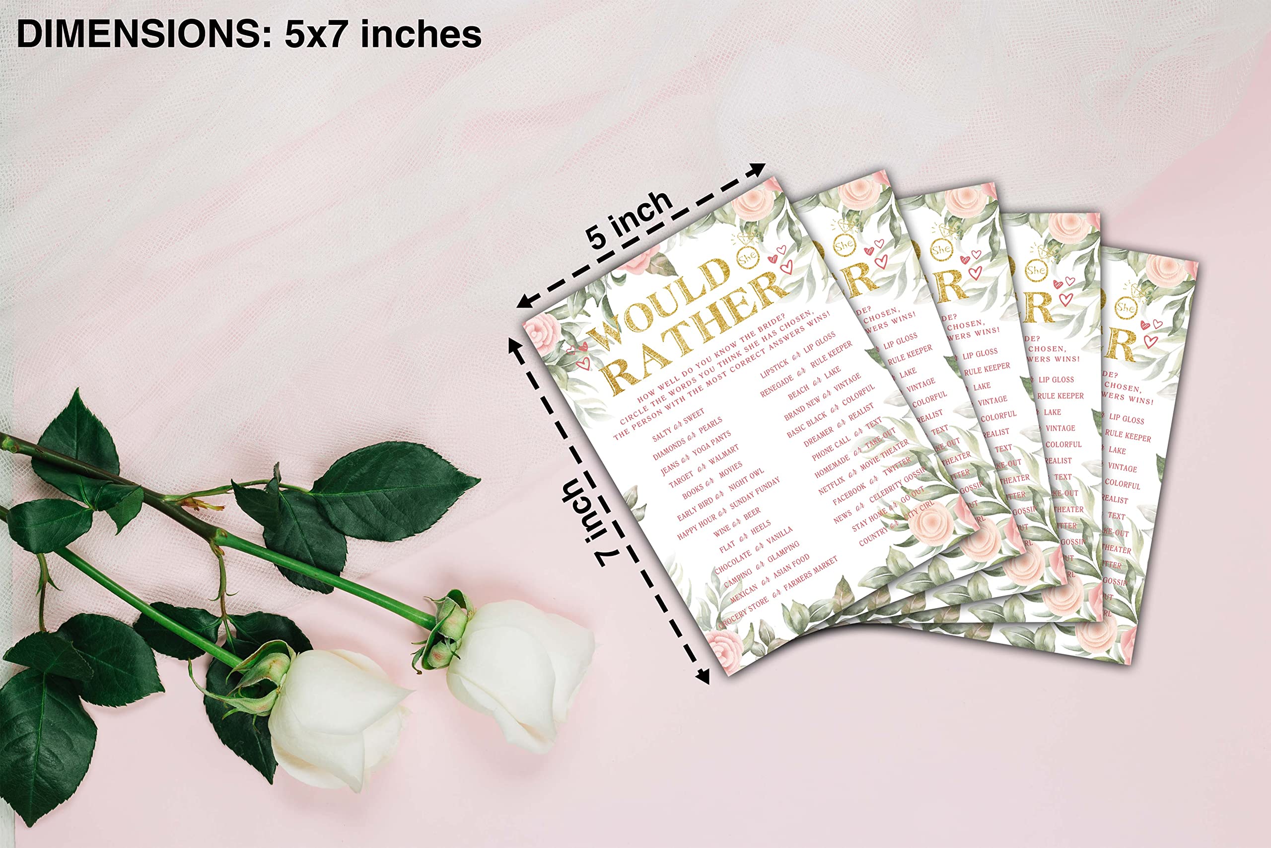 Bridal Shower Games - Would She Rather Wedding Party Game - Boho Floral Greenery Bachelorette/Engagement Party Supplies Activities - Pack of 30 Game Cards (A10)