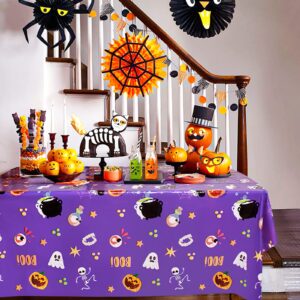 3 Pack Halloween Tablecloth - Eyeball and Pumpkin Plastic Table Cover, Halloween Rectangle Waterproof Disposable Table Covers for Halloween Decorations and Party Supplies, Purple, 54x108 Inch