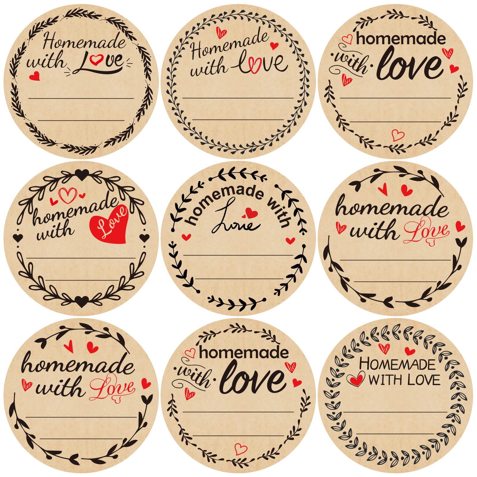 500Pcs Homemade with Love Stickers with Lines Jar Canning Labels for Baked Packaging Cookie Bags Roll 2”