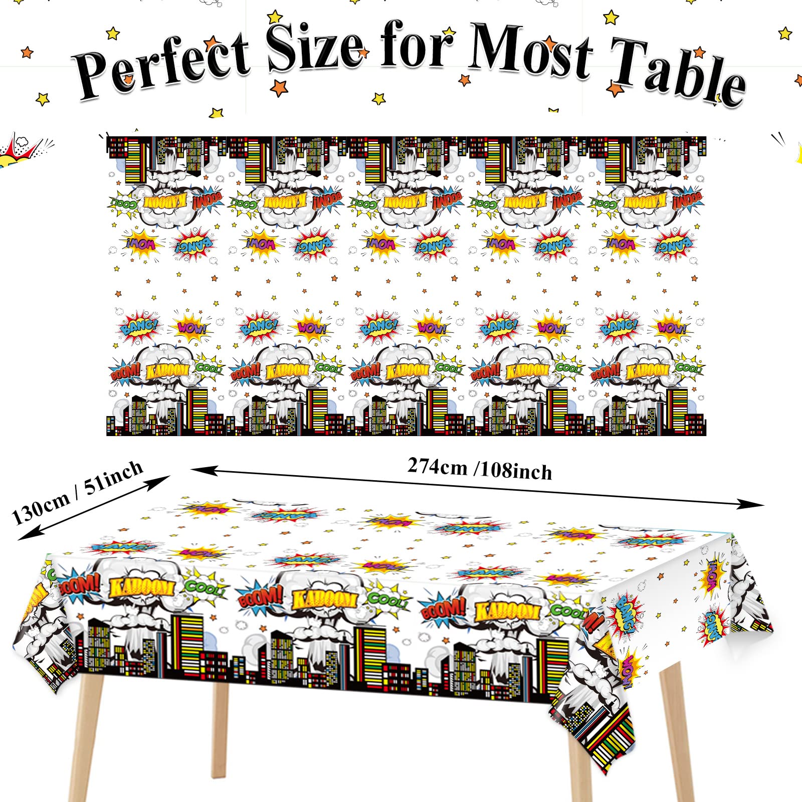 3 Pieces Super Theme Hero Party Tablecloths Hero Themed Birthday Party Supplies Hero Action Sign Plastic Table Cover Fun Hero Tablecover for Happy Birthday Baby Shower Party Decorations