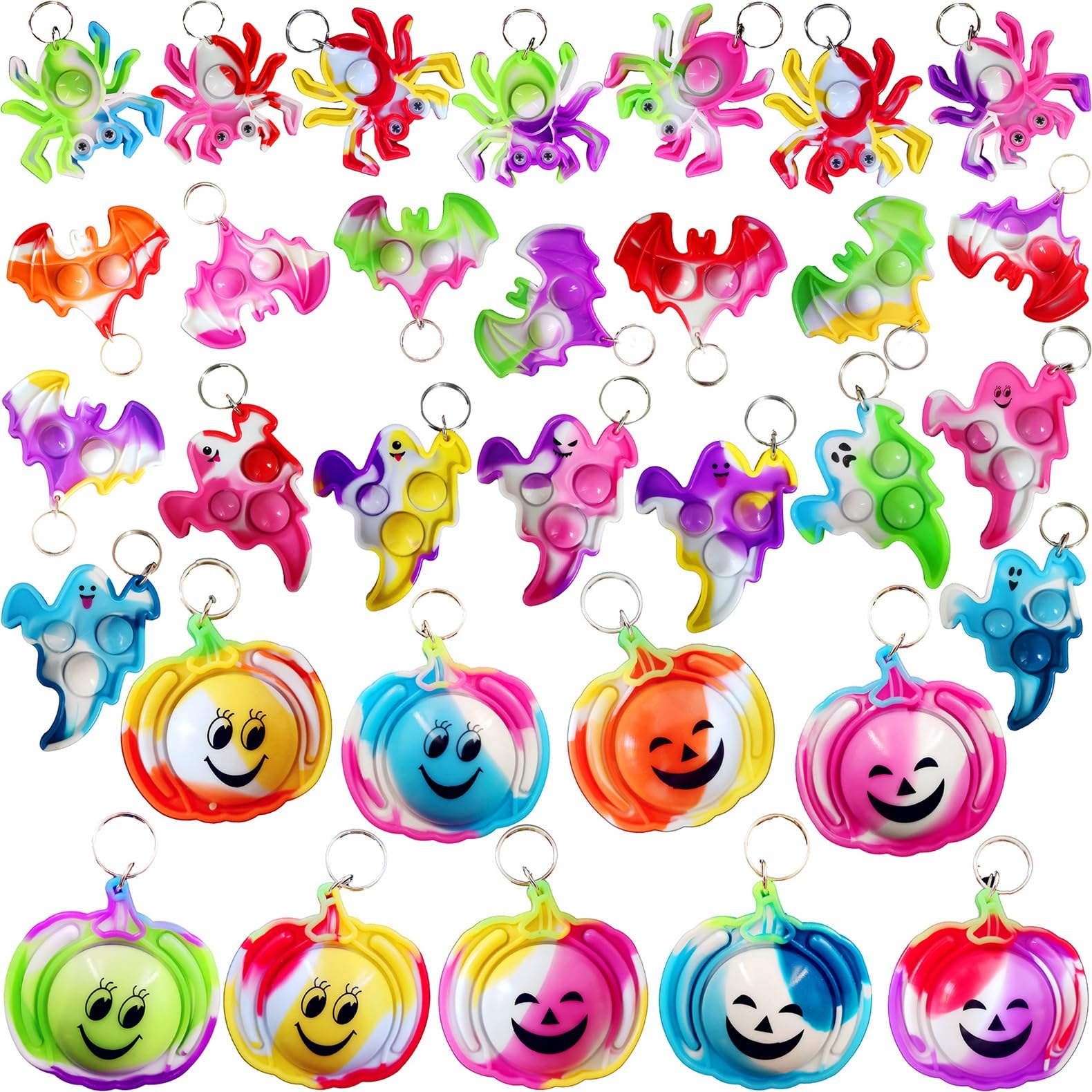 Roaqua 30 Packs Bulk Spider Ghost Pumpkin Bat Push Fidget Bubble Mini Pop Fidget,Small Halloween Party Favors Supplies and Classroom Student Prizes Gifts