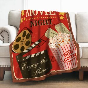 levens movie theme blanket gifts for women girls boys, popcorn cinema print decoration for home bedroom living room all seasons, soft comfort smooth lightweight throw plush blankets red 50"x60"