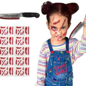 Halloween Knife Prop Chuckys Tattoo Halloween Scars Fake Stitches Chuckys Makeup Kit Fake Knife Toy Face Scars Temporary Tattoo Chuckys Costume Accessories